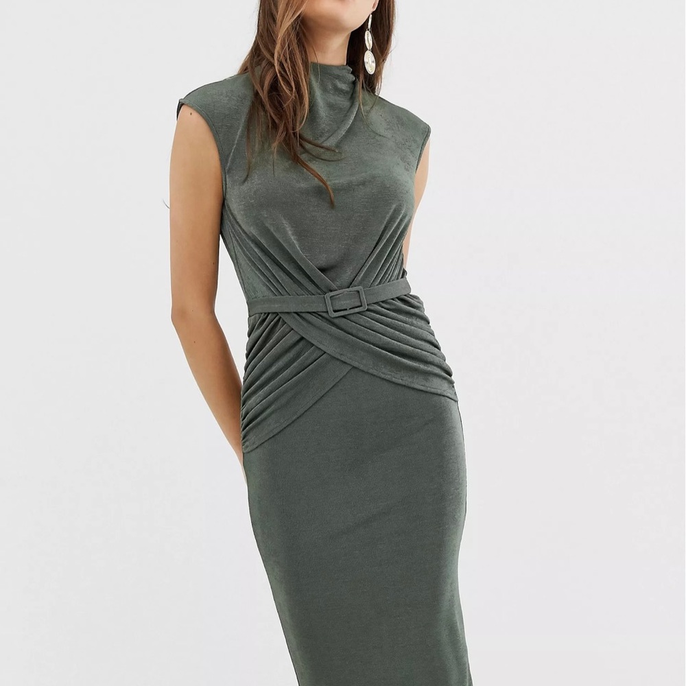 ASOS DESIGN drape front wrap front belted midi dress